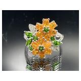 Sterling silver orange flower ring, 3.55g