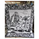 Vintage Mexican Aztec large blanket 80" x 72"