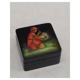 Lacquer handpainted Russian trinket box 3"w x 3