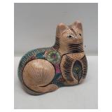 Vintage handpainted terracotta cat 10"w x 5"d x