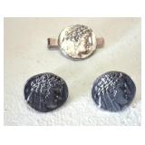 Ancient Coin style tie tack and cuff link set