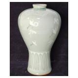 Vintage Oriental Celadon crane vase crackle glaze