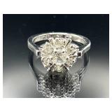 Sterling silver flower stone cluster ring, 5.71g