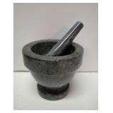 Vintage green stone mortar and pestle. 4.75"
