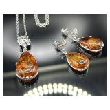 Sterling silver & amber necklace and earrings set