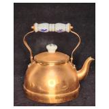 Copper teapot porcelain handle vintage 9"h x 8"w