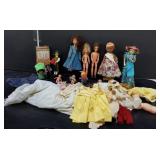 Group of dolls, doll clothes, doll parts, box lot