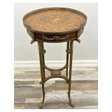 Antique French wood & brass round side table w