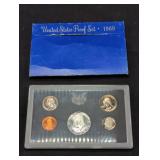 1969 US Mint Proof set coins in original box.