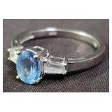 10k white gold ring with blue and white stone