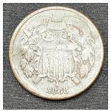 1868 Two Cent Piece Coin marked VF
