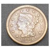 1849 Liberty Head Large Cent coin marked XF
