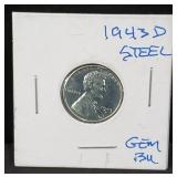 1943 D steel BU gem penny