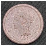 1856 Braided Hair Large Cent Penny marked AU,
