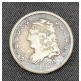 1833 Capped Bust Silver Half Dime coin marked VF