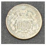 1864 Two Cent Piece Coin marked Good