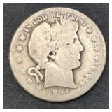 1894-S Barber Silver Half Dollar coin