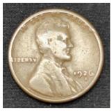 1926-S Lincoln Wheat Cent Penny Coin marked VG