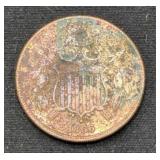 1866 Two Cent Piece Coin marked Fine