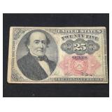 1874 25 Cent US Fractional Currency paper money
