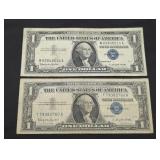 Pair of 1957-B $1 Silver Certificate US paper