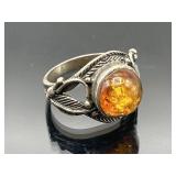 Scratch tested silver & amber ring, 4.66g