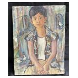Signed Oil on Canvas Painting of Young Child