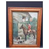Framed lithograph of a man on horse