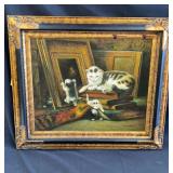Signed oil painting on canvas of cats