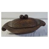 Vintage hand carved wood cover bowl