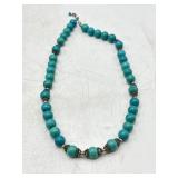 Beaded turquoise necklace, 20" l.
