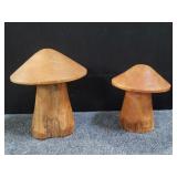 Pair of carved wood mushroom sculptures
