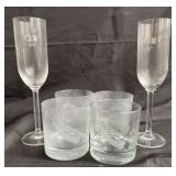 Two Frosted Three Wave Logo Champagne Fluted