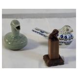 Group of three porcelain,  clay, Soapstone