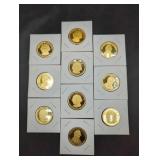 Bag of ten proof US Presidential Dollar coins