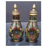 Pair of vintage cloisoinne lidded altar bottles
