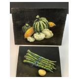 Pr. of diminutive vegetable oil paintings