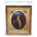 Antique oil on canvas soldier painting in a gilt