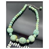 Beaded turquoise necklace, 19" l.