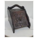 Antique carved coal scuttle bin 14"w x 20"d x 16"h