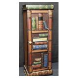 Wood CD cabinet w/ faux carved books on door, t
