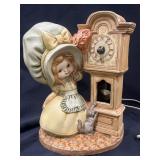 Vintage ceramic girl with cat clock