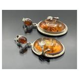 Sterling silver wrapped amber earrings, 11.62g