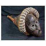 Fabric & seashell African carved wood mask