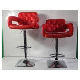 Pair of metal faux leather modern bar stools,