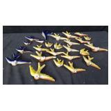 Group of ceramic bird decorations