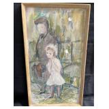 Signed Oil on Wood Painting of Mother and Child