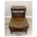 Antique wood end table with leather top