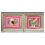 Pair of framed birds needlework bundled