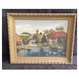 Signed Oil on Canvas Painting of Houses